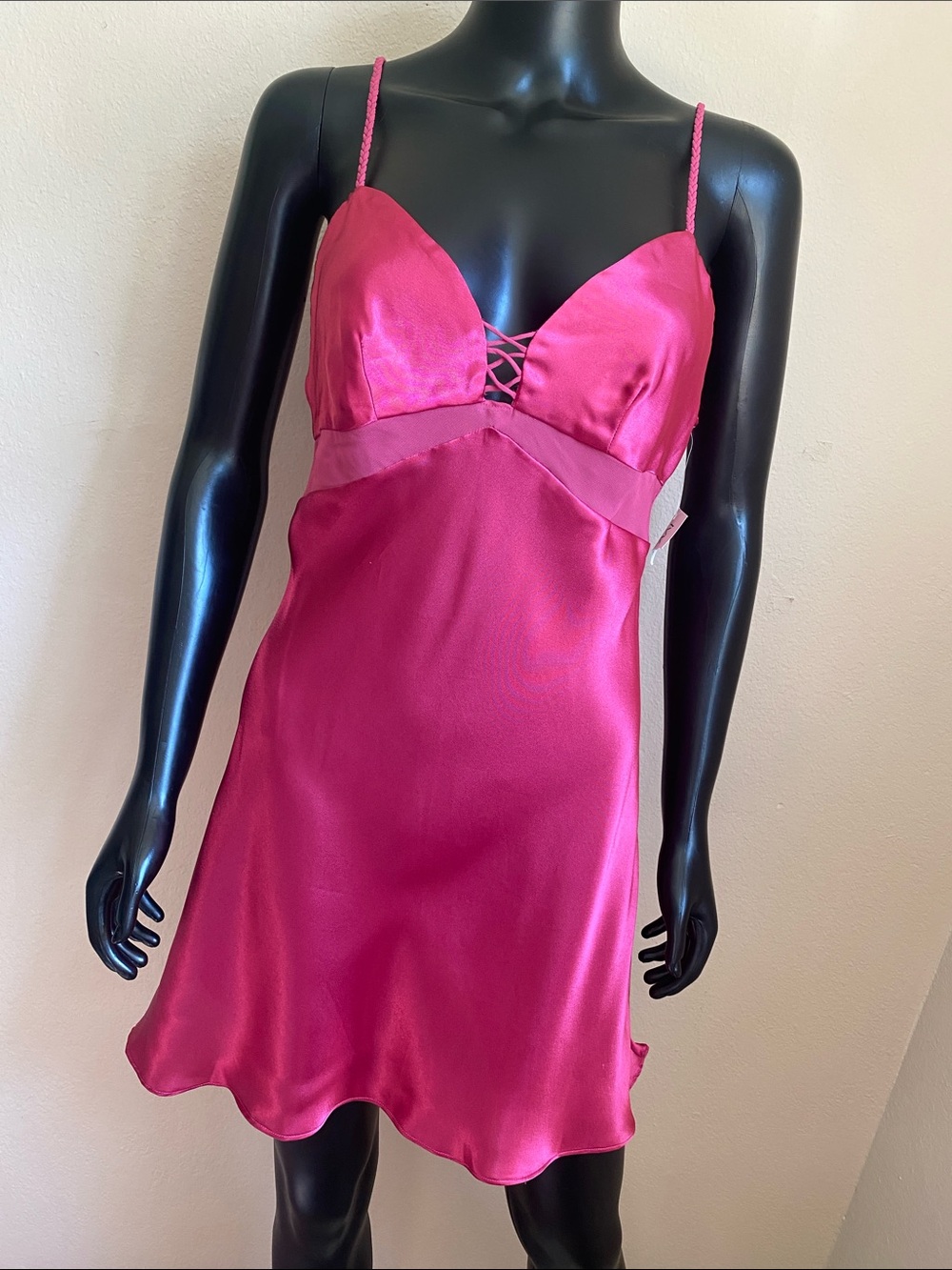 Ivy & Annabelle Fuchsia Satin Lace-Up Slip Dress